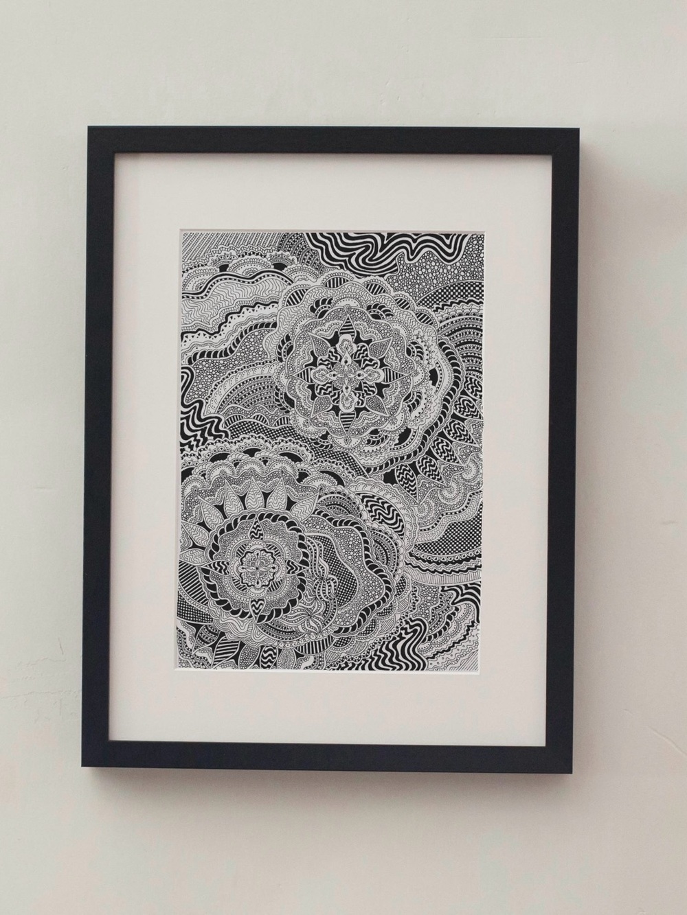 Extremely detailed zentangle line art handmade original drawing